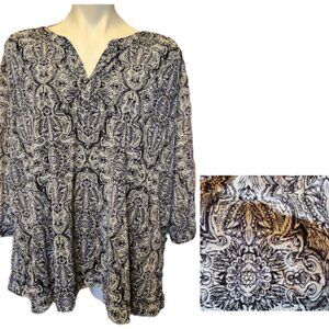 ❤️ 4/$20 Croft & Barrow blouse Women's 3X Split neck 3/4 sleeve lined floral top